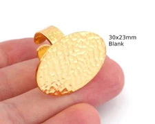 Oval Hammered Adjustable Ring Blank Bezel Base - Shiny Gold Plated Brass 4935