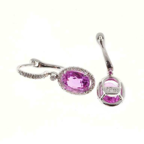 2ct Pink Sapphire Lab-Created Diamond Halo Drop Earrings 14k White Gold Plated - Picture 5 of 6