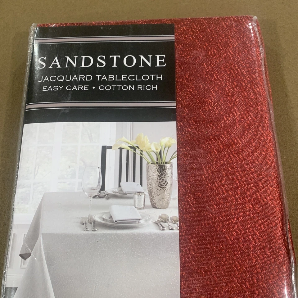 Sandstone Jacquard Neo Red Holiday Tablecloth 70 Inches Round - Image 2 of 4
