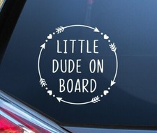 Little Dude on Board Car Window Sticker Vinyl Decal Child Van Sign Arrow Wreath