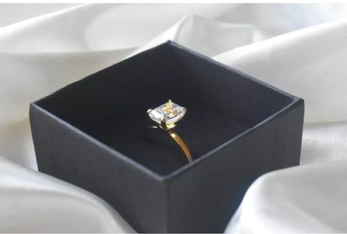 Vintage Gold Emerald Cut And Diamond Ring Wedding Engagement Ring Size L-R - Picture 4 of 5