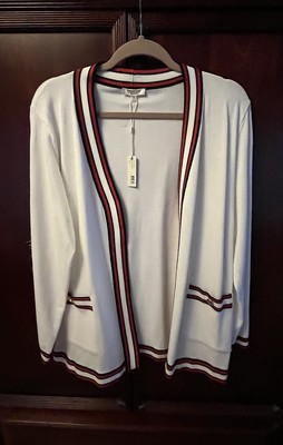 NWT Essentials Milano White With Black & Red Trim Nautical Open Cardigan XL
