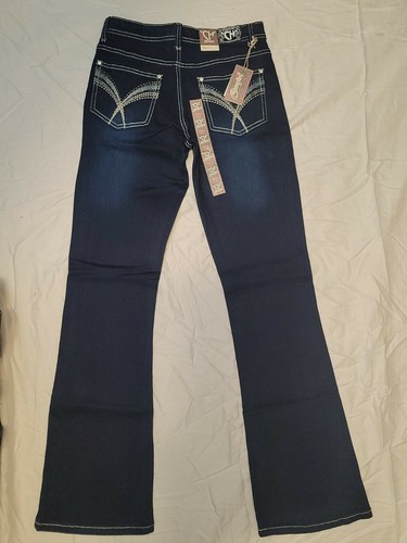 Neu mit Etikett Mädchen 14 Cowgirl Hardware Jeans YTH Tangled V Bootcut Strass dunkle Waschung - Bild 3 von 9