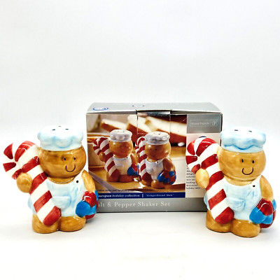 Gingerbread Men Salt & Pepper Shakers Chef Candy Cane Christmas Holiday in Box