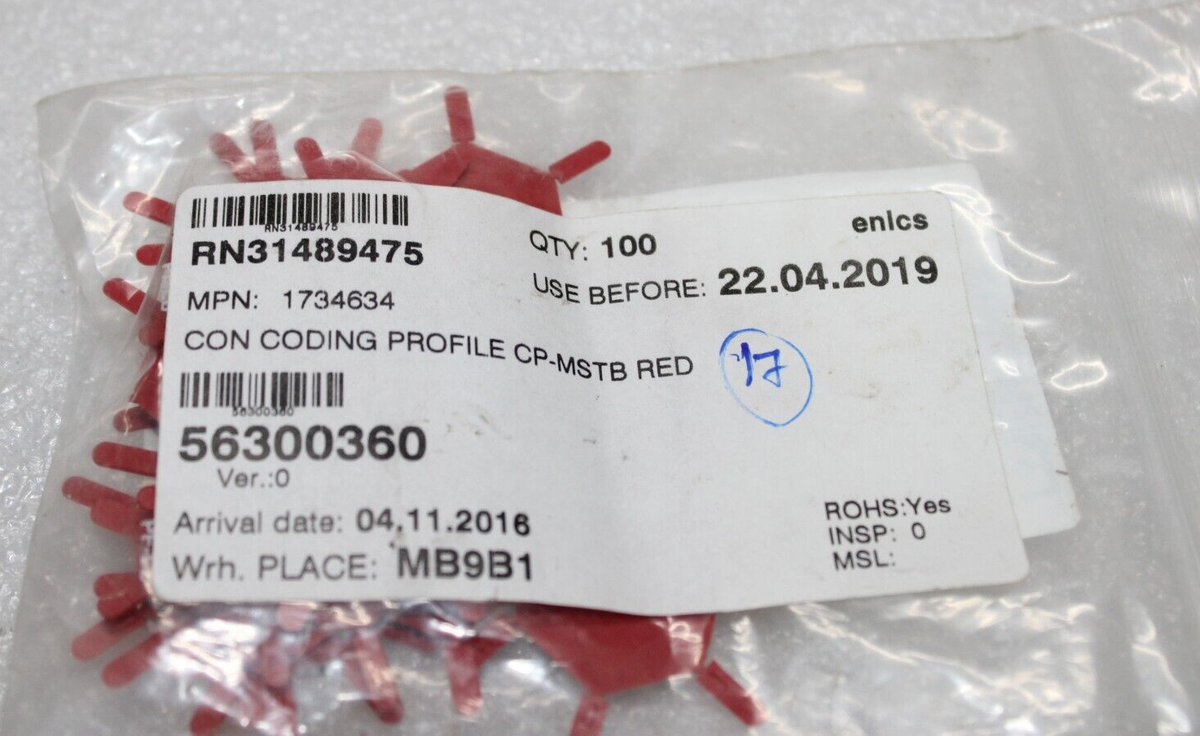 PHOENIX CONTACT 1734634 CON CODING PROFILE CP-MSTB RED (10pcs lot