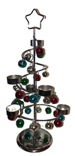 Metal Christmas tree votive candle holder W/ multicolored sleighbells “18 Fun