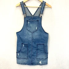 Juniors SO Bib Overalls Denim Dress Womens Size Medium M Blue Stretch Distressed