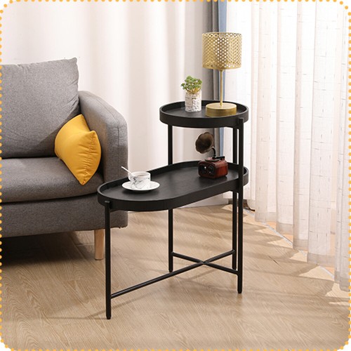 2-Tier Black Side Table End Table with Storage Sofa Table & Metal Frame - Picture 17 of 17