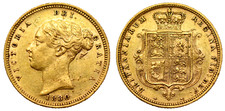 VERY RARE R3 1880 ARABIC 1 No Die# Victoria Shield Back Gold Half Sovereign Coin