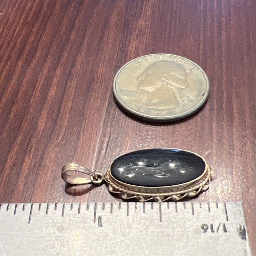 Antique Victorian 14k Yellow Gold Jet Black Onyx Oval Mourning Pendant 1.3” 2g - Picture 7 of 12