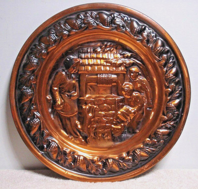 Vtg Copper craft Guild Copper Wall Hanging Plate wishing well Scene children