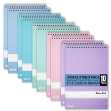 Steno Pads Spiral 6x9, 10 Pack, Gregg Ruled, 80 Sheets, Assorted Pastel Cover...