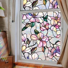 Window Privacy Film, Vinyl Glass Covering, Stained Decorative Film,Magnolia S...