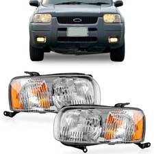 For 2001-2004 Ford Escape Chrome Bezel Headlight Lamp Assembly Left & Right