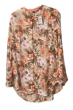 Lands' End Women's Long Sleeve Linen Tunic, Tropic Palm, S or M, NWT SHIPS FREE