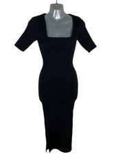 New Look Dress Women's UK Size 6 Black Ribbed Midaxi Square Neck 1/2 Sleeve