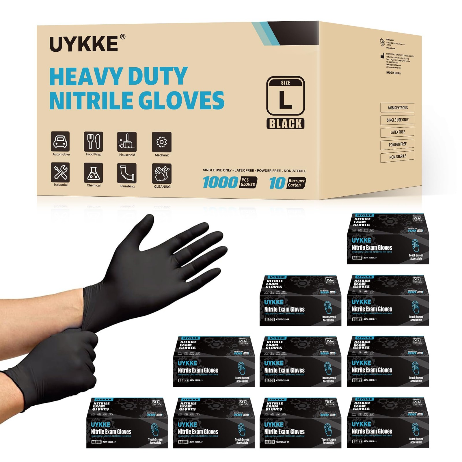 XL Black Nitrile Disposable Gloves for Cleaning and Protection