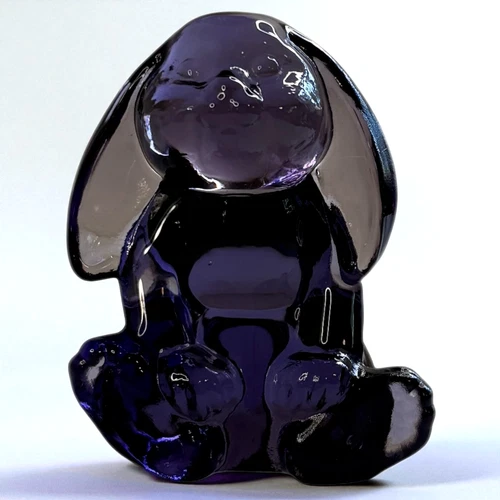 Fenton Bunny Rabbit Figurine Glass Lop Ear Art Purple Vintage Sitting Unpainted