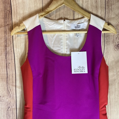 Belle Badgley Mischka Ladies Size 6 Cream, Magenta & Orange Colorblock Dress - Picture 2 of 10
