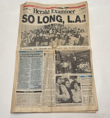 Herald Examiner Los Angeles Newspaper November 2, 1989 Final Edition So Long LA