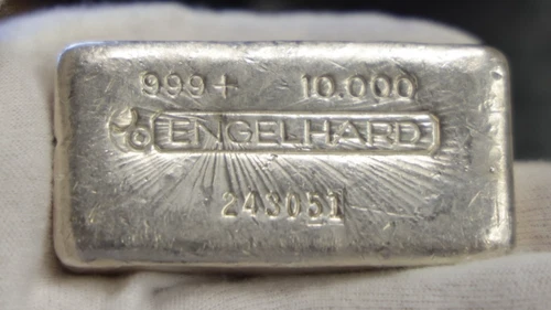 Vintage Engelhard 10 oz .999 Bar Poured Bull Logo 243051