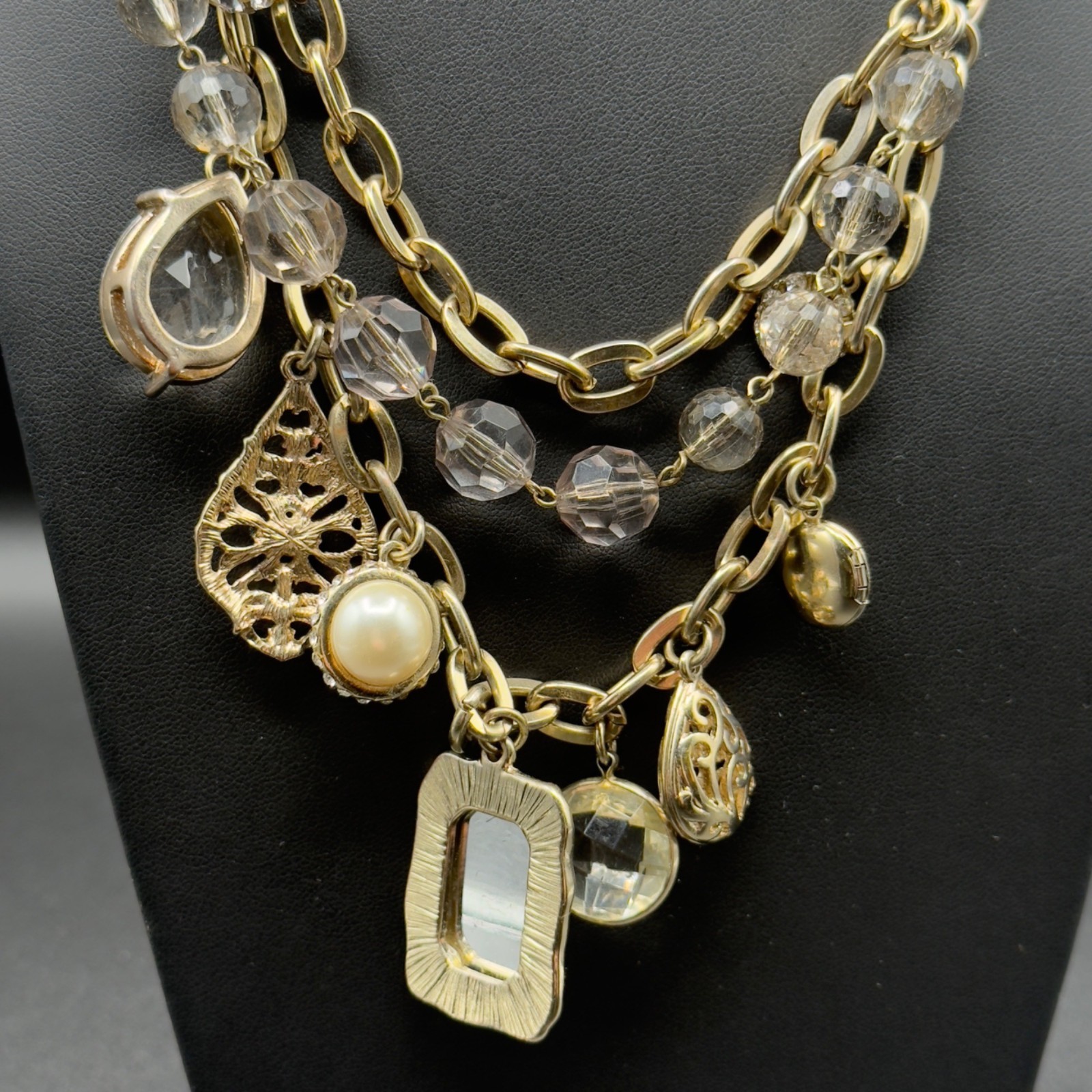 Multi Layer Gold Tone Statement Necklace Charms L… - image 2