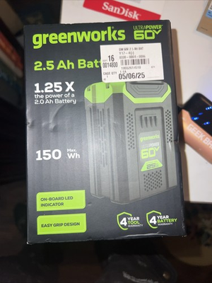 #ad GreenWorks UltraPower 60V 2.5Ah Lithium Ion Battery NIB SEALED Genuine $59.95