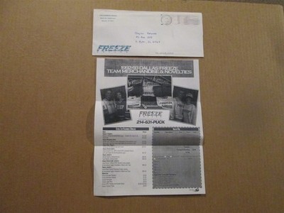 CHL Dallas Freeze Vintage Defunct Dated 1993 Souvenir List & Business Envelope