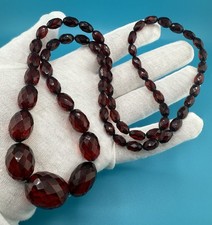 Antique / Vintage Art Deco Faceted Beaded Cherry Bakelite Necklace 44 Gram