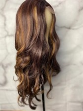 Chocolate Brown Highlight Wig Wave 100 Human Hair 13x4 Lace Front Wigs