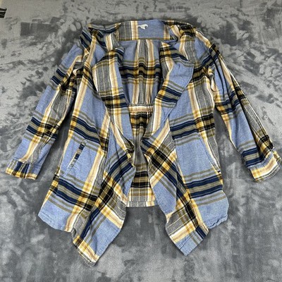 EST 1946 Blue Yellow Plaid Open Front Kimono Cardigan Women's Plus Size Large