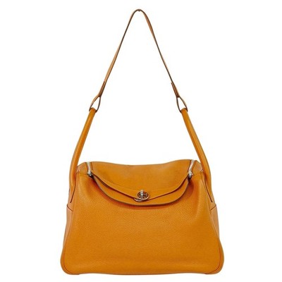 Hermes Lindy Bag Clemence Orange Leather Shoulder Bag Bag Authentic