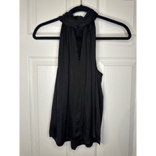 Banana Republic Black Satin Twisted Halter V-Neck Blouse Petite Small P/S