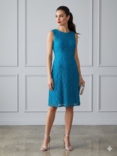 Adrianna Papell Dress Size 10 Teal Blue Lace Sleeveless Cocktail Evening Womens