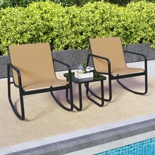 3 Piece Patio Rocking Set 2 Rocking Bistro Chairs and Glass-Top Table for Porch