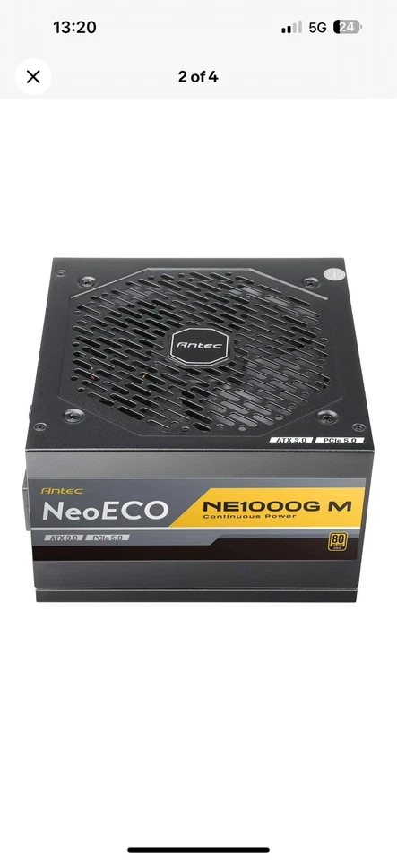 Antec NE1000G M Power Supply PCIe 5.0 Ready Fully Modular, 80+ Gold, Single Rail - Image 2 of 4