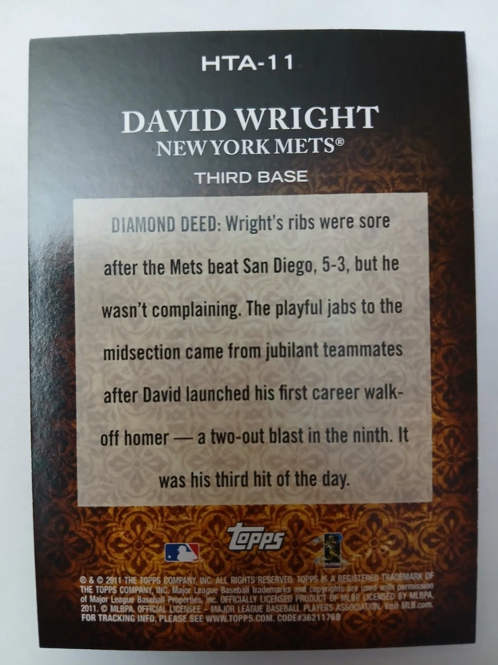 2011 Topps Diamond Anniversary #HTA-11 DAVID WRIGHT NY Mets - Image 2 of 2