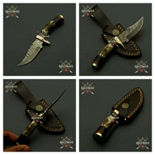 Damascus Hunting Skinning 6"Inches Knife Handmade Forged Leather Sheath Superb