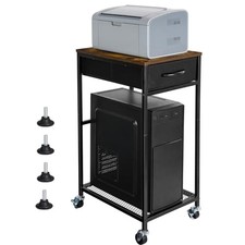 Computer Tower Stand PC Tower Stand with Storage Drawer Mobile Rustic Brown