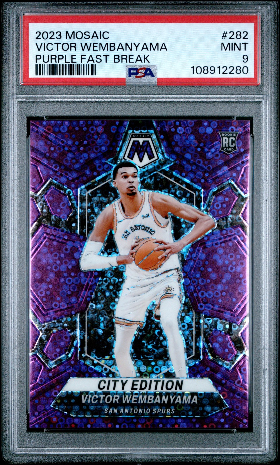 2023 PANINI MOSAIC PURPLE FAST BREAK #282 VICTOR WEMBANYAMA 33/50 PSA 9