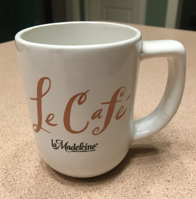 VINTAGE LE CAFE' LA MADELEINE FRENCH BAKERY & CAFE OLD COFFEE CUP MUG WHITE