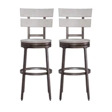Home Square 2 Piece Metal Swivel Bar Stool Set in Distressed White