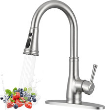 Vintage Kitchen Faucet with Pull down Sprayer, Stainless Steel 1 or 3 Hole High