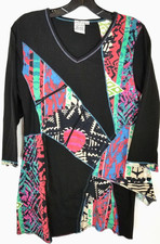 Parsley  Sage Women Patchwork Jersey Knit Tunic Top Sz M Artsy Boho Multicolor