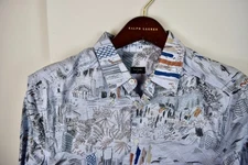 Paul Smith Men's Blue City Abstract Button Down Long Sleeve Shirt Size M Medium