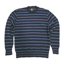 Vintage ROBERT BRUCE Men's Wool Striped Sweater USA Made Size Large Navy Blue
