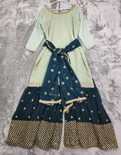 Embroidered Sharara Outfit Set Womens XL Green Sequin 3 Piece Wedding Party