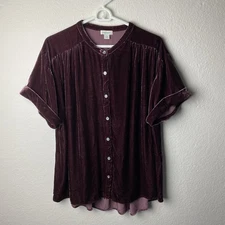 Sundance Velvet Skies Top Womens Large Purple Short Sleeve Button Up Silk Blend
