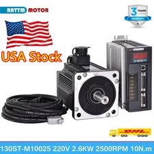 「US」2600W 2.6KW AC Servo Motor Driver CNC Kit 10N.m 220V 2500RPM Φ22mm 130x130mm