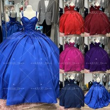 Bowed Shining Satin Quinceanera Dresses Sleeveless Sweet 15 16 Prom Ball Gowns